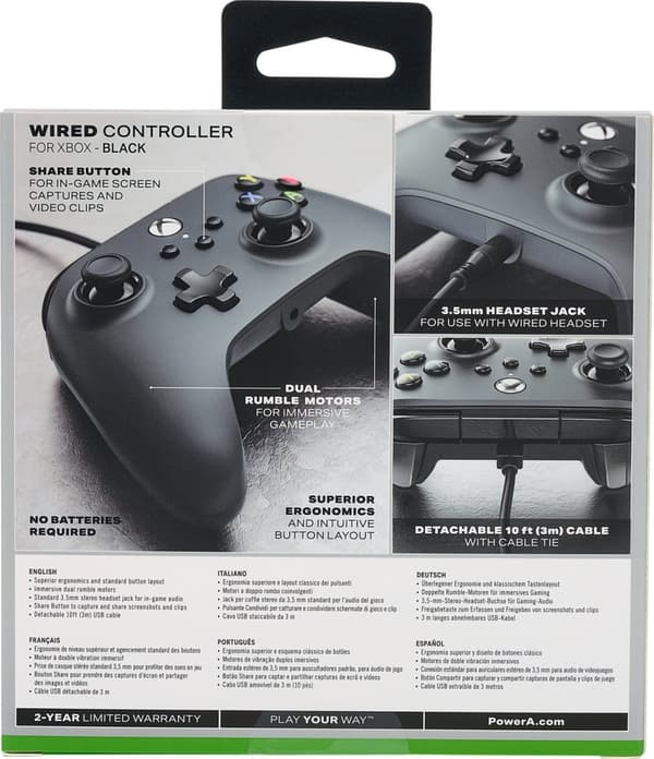 PowerA Wired Controller spillkontroller, svart, Xbox