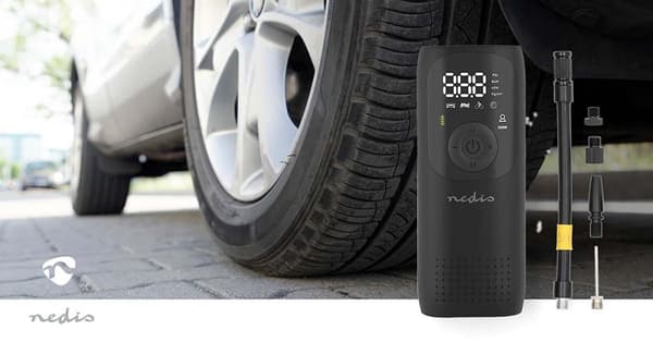 Nedis Genopladelig luftkompressor | 0.1 - 10.3 Bar | Dunlop ventil | Driftstilstande: Bil / Motorcykel / Cykel / Bold | Ja | Lufttryksmåler