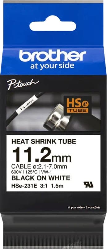 Brother HSe-231E, svart tekst på hvit bakgrunn, bredde 11,2 mm