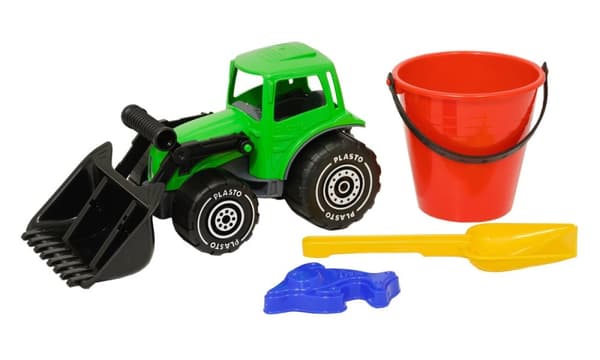 Plasto Sandsett med traktor, hink, spade & sandform