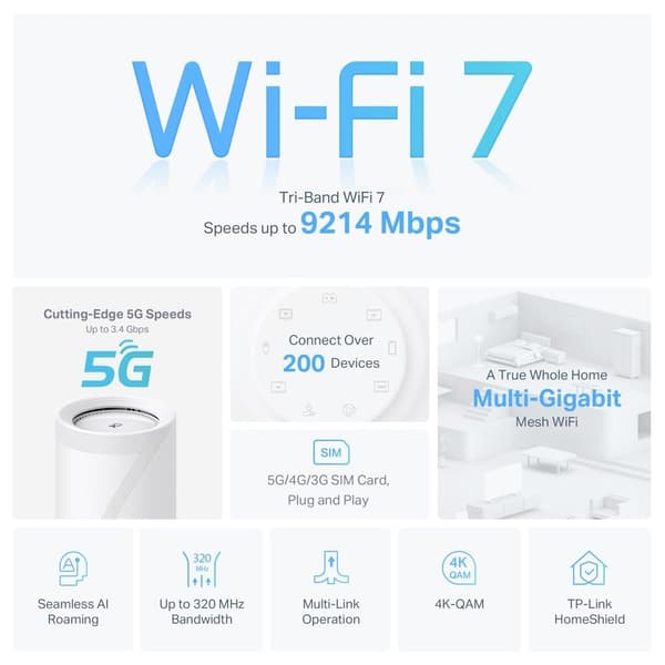 TP-Link Deco BE65 Wi-Fi 7 BE9300 5G Mesh Wi-Fi-system til hele hjemmet (1-pak)