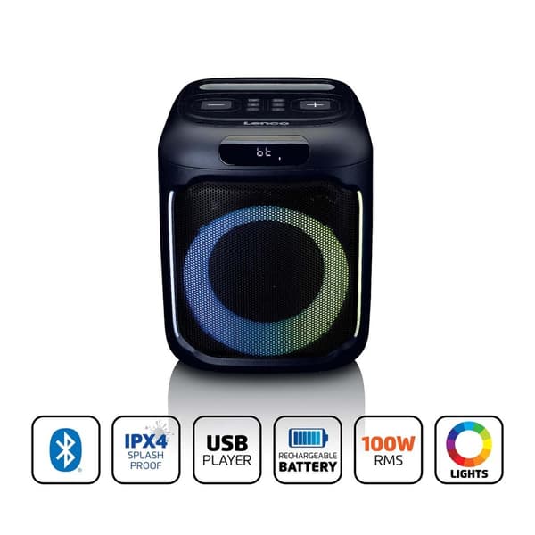 Lenco Kompakt IPX4 Bluetooth® partyhøjttaler med trådløs mikrofon