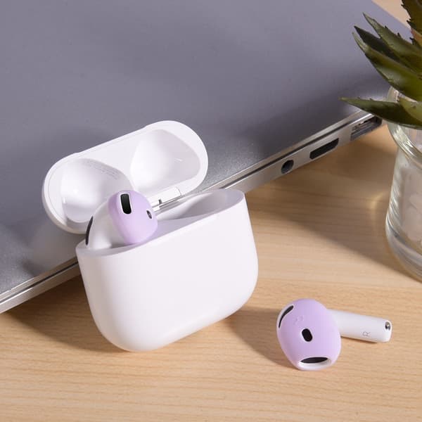 AirPods 4:lle liukumaton silikonikotelo, korvasuojat, nappikuulokkeet - Valkoinen