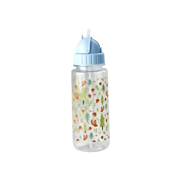 RICE Drikkeflaske i plast for barn med Happy Forest-trykk - Blå - 500 ml
