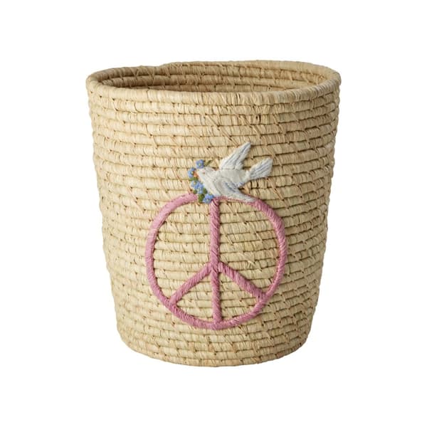 RICE Rund raffiakurv - Peace and Dove-broderi