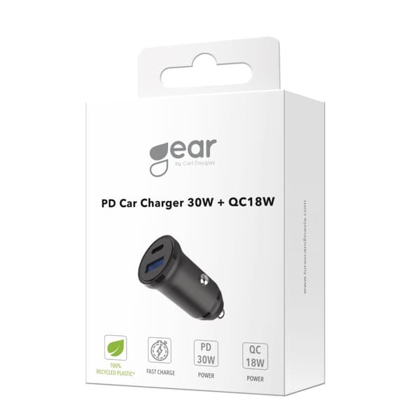 Gear Oplader 12/24V 1xUSB-C + 1xUSB-A PD 30W + QC18.0W MAX Sort