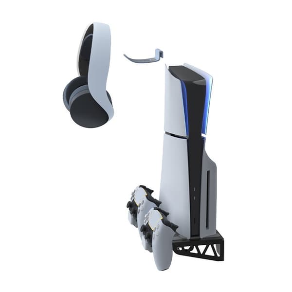 IPLAY For Sony PS5 Slim / Playstation 5 Veggmontert lagringsstativ-kontroller Ladestasjon Headsetholder