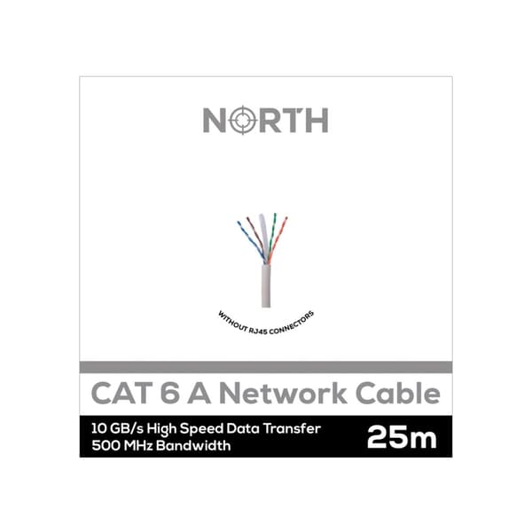 North Nätverkskabel Cat6A UTP Vit 25m kontaktlös Solid 10Gb/s 500MHz 26awg CM