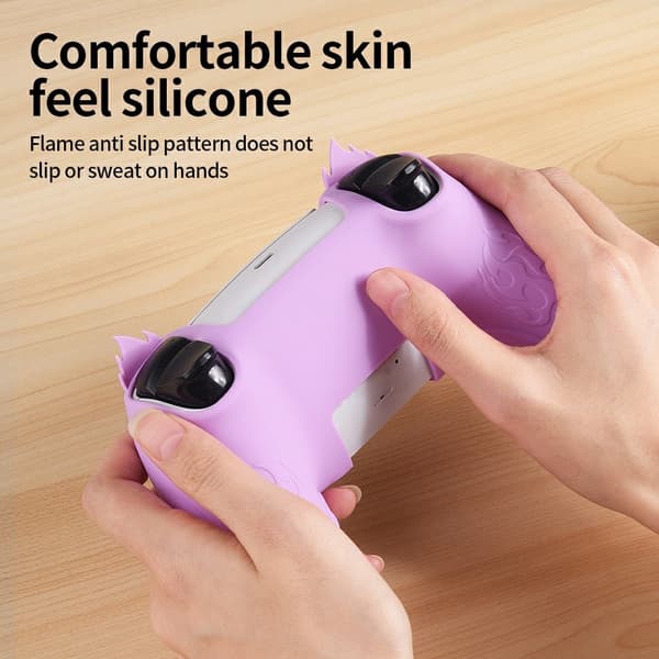 Playstation 5 / PS5 Silikone Skin Cover Case Anti-Slip Protection Flame Design - Lyserød