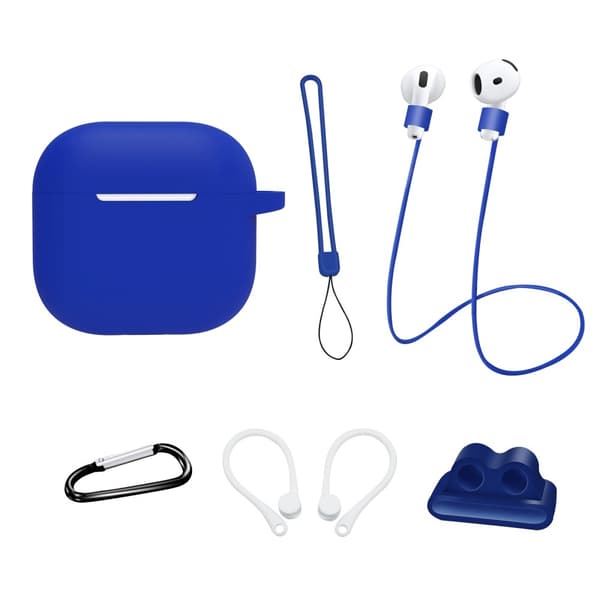 AirPods 4 6 in 1 -tarvikkeet kotelo hihnapidike korvakoukut kaulahihna avainrengas - Tummansininen