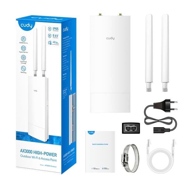 CUDY Adgangspunkt Access Point Ap3000 Outdoor Wf6 Ax3000 Gigabit Poe Mesh Ip65