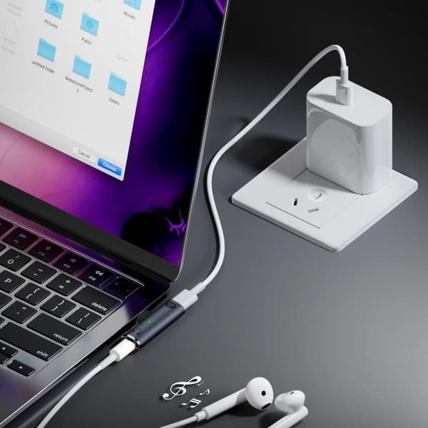 USB-C han til 3,5 mm lyd + USB-C PD 100W opladningsadapter