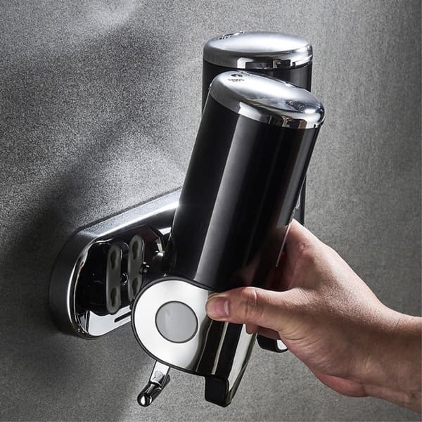 Dubbelhuvud tvålautomat 1000ml Rostfritt stål Manuell Push Schampo Duschpump