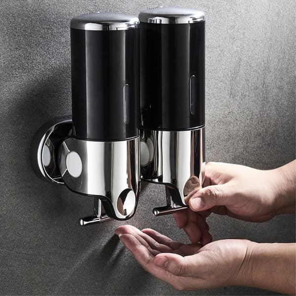Dubbelhuvud tvålautomat 1000ml Rostfritt stål Manuell Push Schampo Duschpump