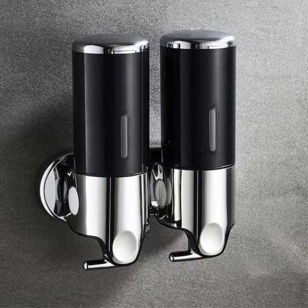 Dubbelhuvud tvålautomat 1000ml Rostfritt stål Manuell Push Schampo Duschpump