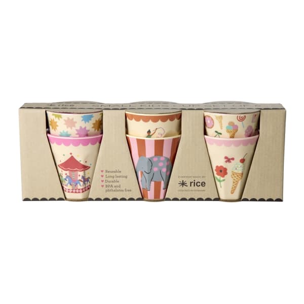 RICE Melaminkopper med Fun Fair-print - pink - små