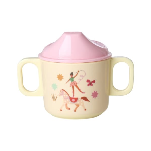 RICE Babybeger i melamin med 2 håndtak og tivolitrykk - Rosa - 250 ml