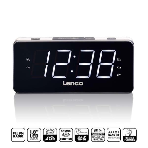 Lenco PLL FM Alarm Clock Radio stor och tydlig 1,8" LED-display Vit