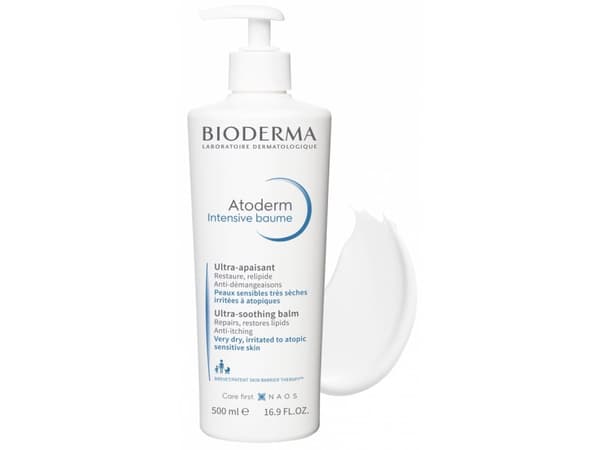 Bioderma Intensive baume, Kremhvit, Kvinner, Fuktighets krem, Beroligende, Tørr hud, 500 ml, Pumpe flaske