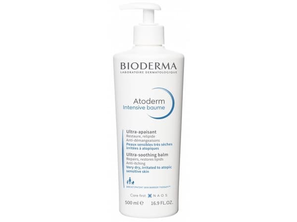 Bioderma Intensive baume, Kremhvit, Kvinner, Fuktighets krem, Beroligende, Tørr hud, 500 ml, Pumpe flaske