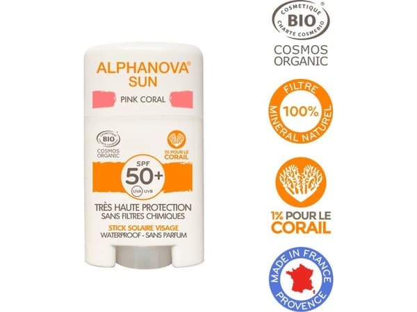 Alphanova Alphanova Sun, voide aurinkosuojapuikolla, SPF50+, Pink Coral, 12 g
