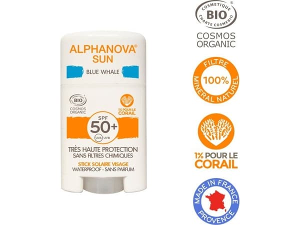 Alphanova Alphanova Sun, Creme z filtrem w sztyfcie, SPF50+, Blue Whale, 12 g
