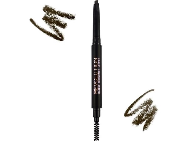 Makeup Revolution Duo Brow Definer Ögonbrynspenna + Pensel Mörkbrun 1st