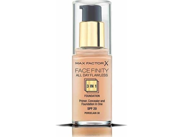 MAX FACTOR Facefinity All Day Flawless 3in1 Foundation Spf20 30 Porcelain 30ml