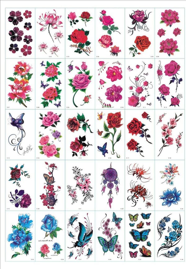 Gnidning - midlertidige tatoveringer 30 ark blomster