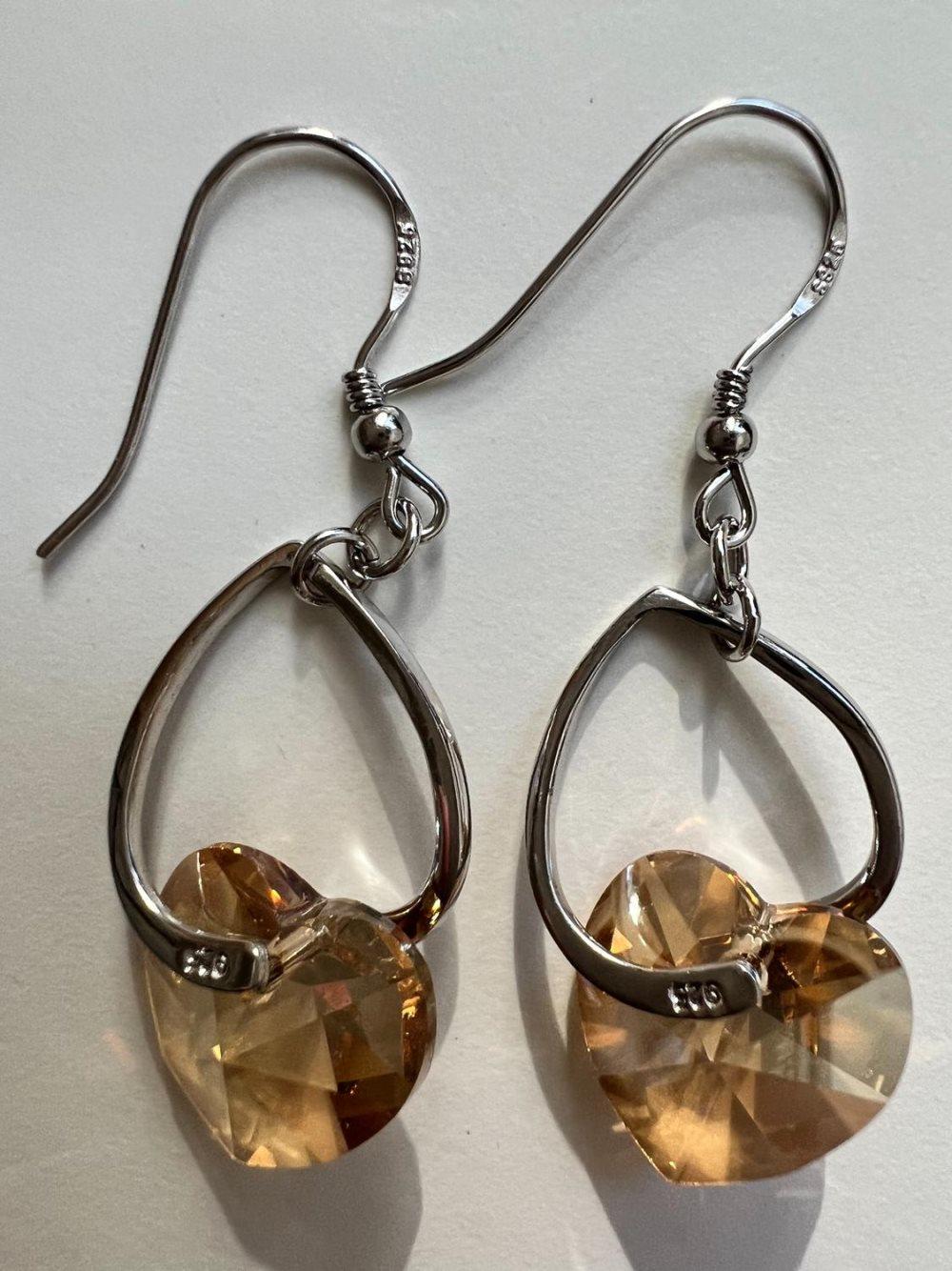 Hjärtform 925 Silver Örhängen Champagne Smokey Swarovskikristaller