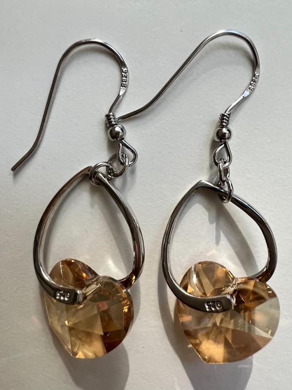 Hjärtform 925 Silver Örhängen Champagne Smokey Swarovskikristaller