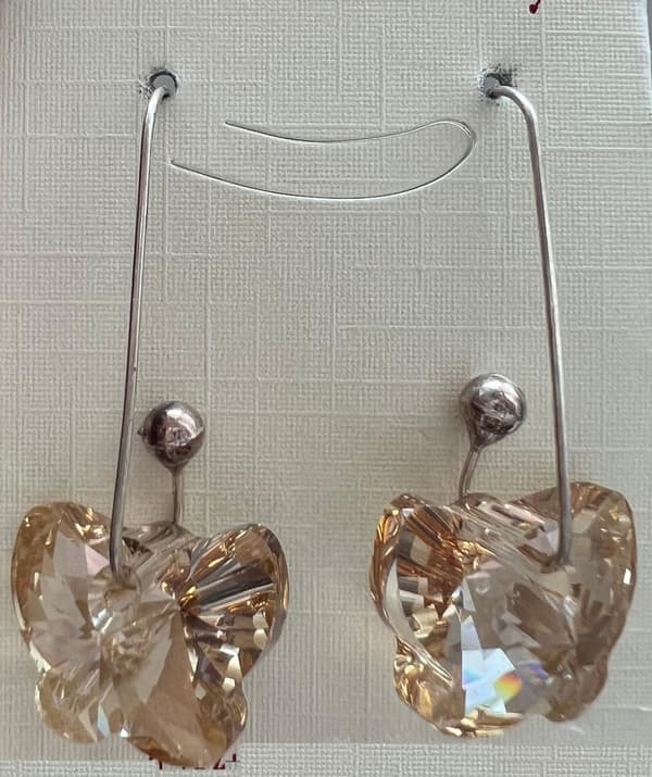 Äkta Silverörhängen med Smokey Champagne Fjäril-Swarovski-Kristaller