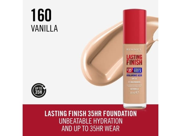 Rimmel Lasting Finish Hydration Boost 35H, pumpeflaske, flytende, normal hud, fuktighetsgivende, pleiende, beskyttelse, utjevning, lett, nøytral