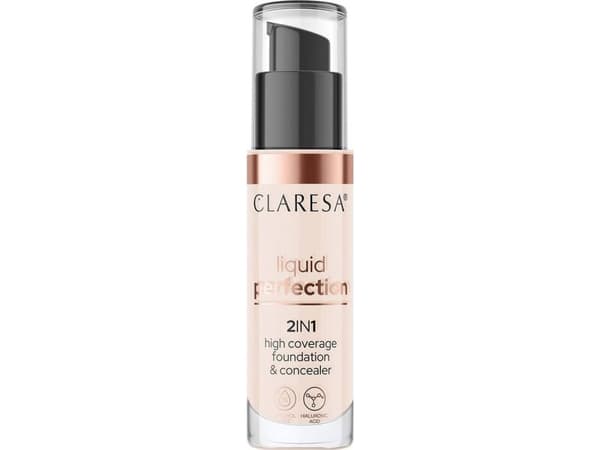 CLARESA_Liquid Perfection 2in1 peitevoide ja meikkivoide m viimeistelyllä nestemäisessä 101 Light 34g