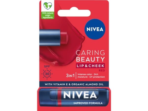 Nivea NIVEA_Caring Beauty 3-in-1 ihonhoito punainen huulipuna 4.8g