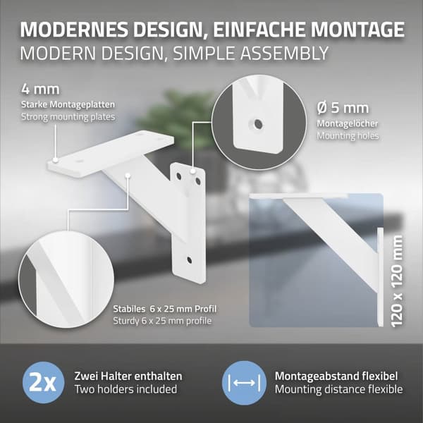 Hyllkonsoler set om 2 st 120x120 mm vit aluminium ML design