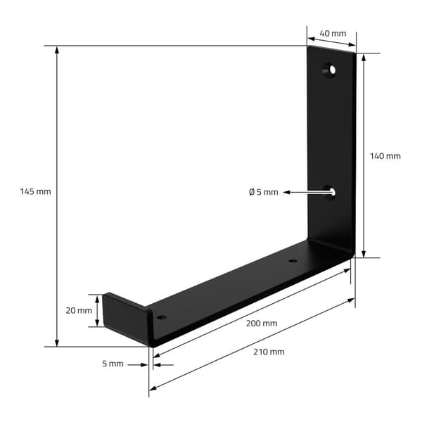 Hyllkonsol 2 st 20x4x14 cm svart metall 5 mm hål ML-Design