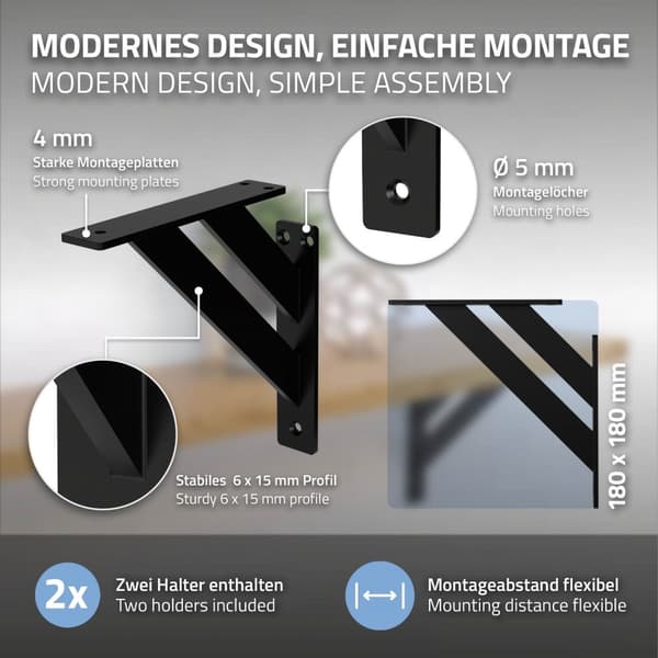 Hyllykannattimet 2 kpl 180x180 mm musta alumiini ML design