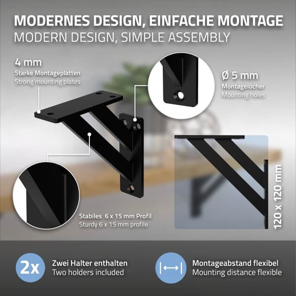 Hyldeknægte sæt med 2 stk. 120x120 mm sort aluminium ML-design