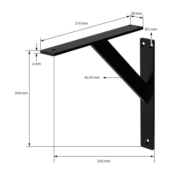 Hyllytelineet 2 kpl 240x240 mm musta alumiini ML design
