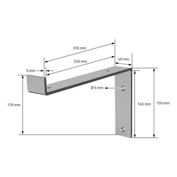 Hyldeknægt 2 stk. 25x4x14,5 cm industrielt metal 5 mm hul ML design