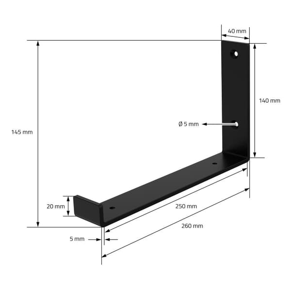 Hyllkonsol 2 st 25x4x14 cm svart metall 5 mm hål ML-Design