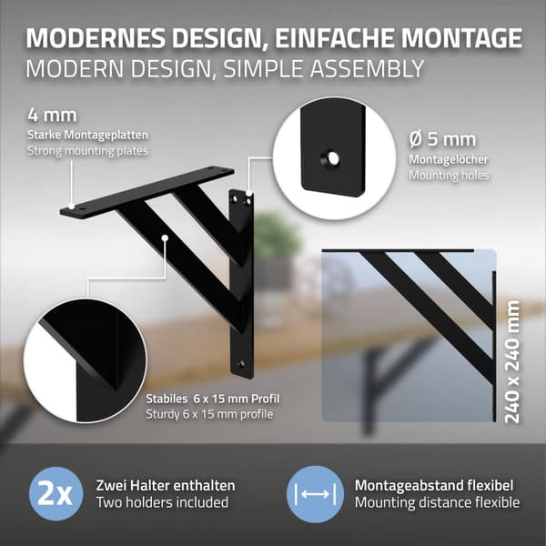 Hyldeknægte sæt med 2 stk. 240x240 mm sort aluminium ML-design