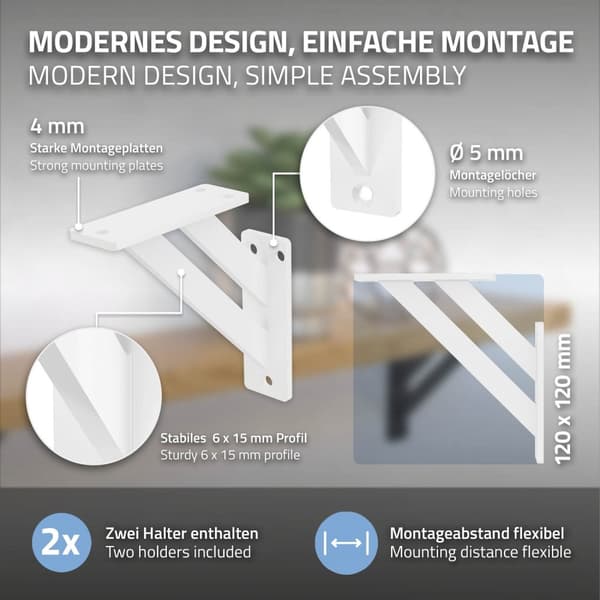 Hyllkonsoler set om 2 st 120x120 mm vit aluminium ML design