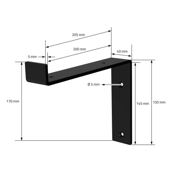 Hyldeknægt 2 stk. 20x4x14,5 cm sort metal 5 mm hul ML design