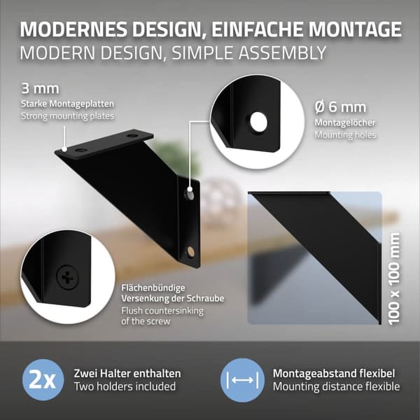 Hyllyteline kolmio 2 kpl 10x10x3 cm musta metalli ML-Design