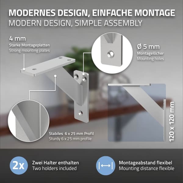 Hyldeknægte sæt med 2 stk. 120x120 mm sølv aluminium ML design