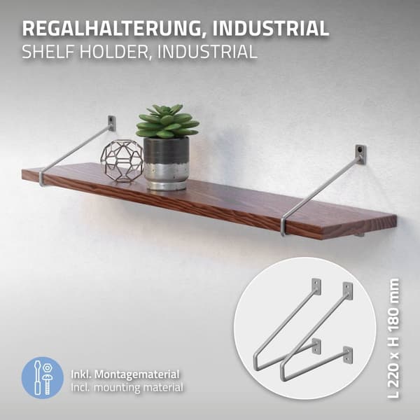Hyllhållare hårnål 2 st 22x18x2,3 cm industriell metall ML design