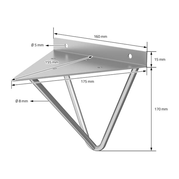 Hyldeknægt trekant 2 stk. 16x15,5x17 cm industrielt metal ML-design