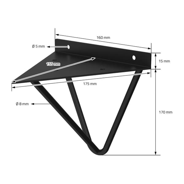 Hyllykannattimen kolmio 2 kpl 16x15,5x17 cm musta metalli ML design
